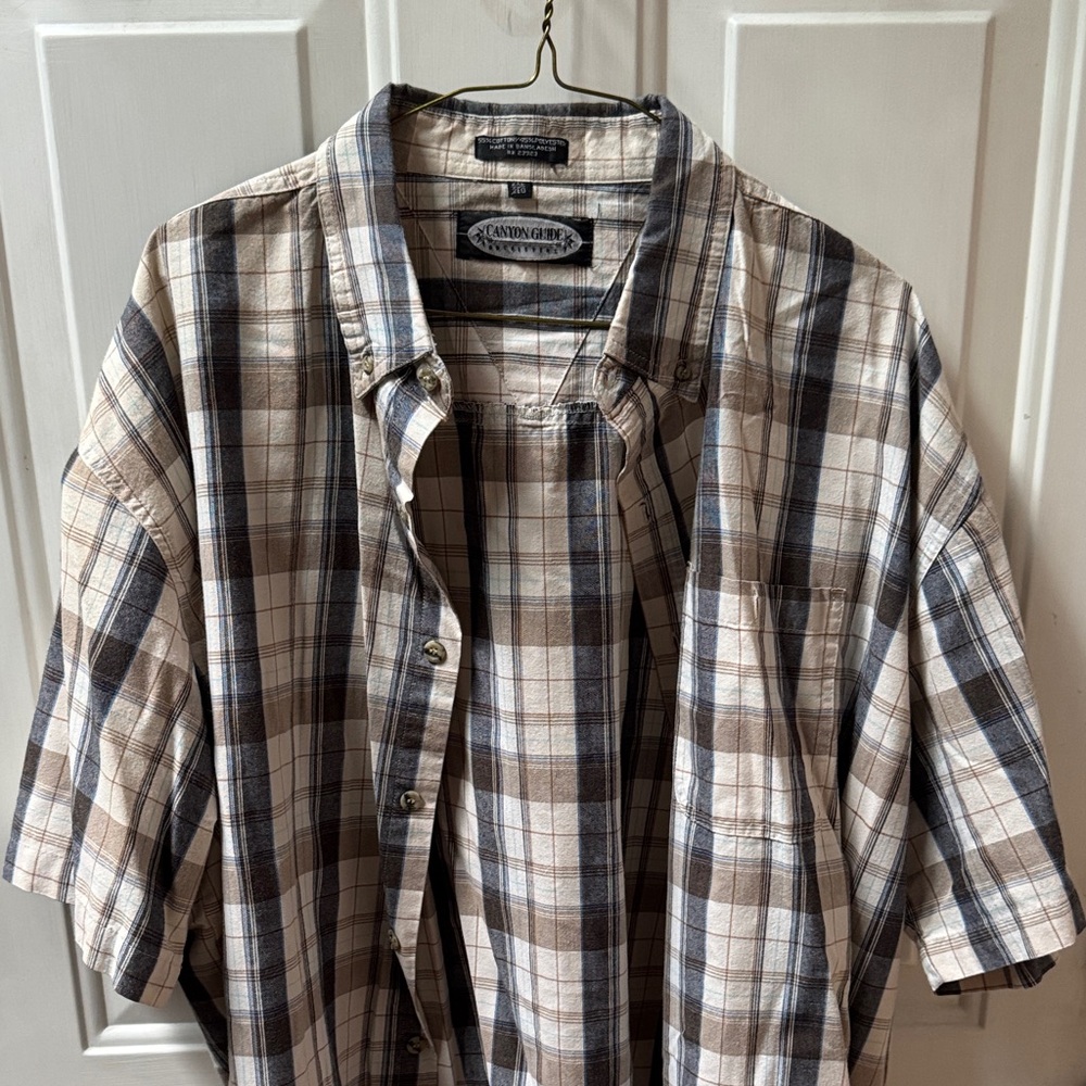Canyon Guide Outfitters Men's Plaid Button-Down Shirt - Brown, Blue and Cream
